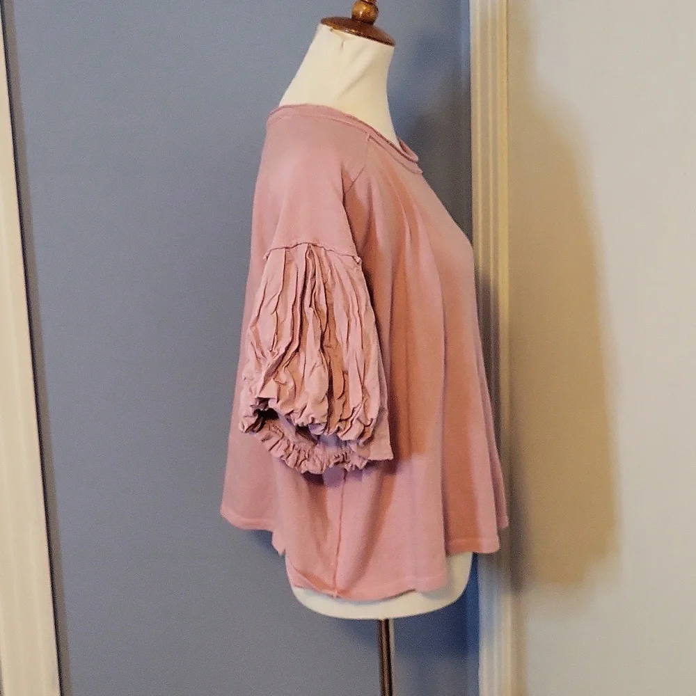 We The Free People Lilac Pink Tee Top Small Oversized Crinkled Short Sleeve Boxy - Picture 3 of 5